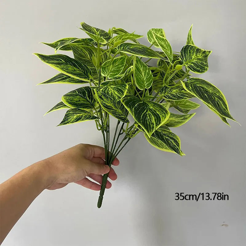 35cm 7 Forks Artificial Plants Fake Leaf Plant Wall Plastic Scindapsus Leaves Floral Small Creeper For Home Garden Office Decor