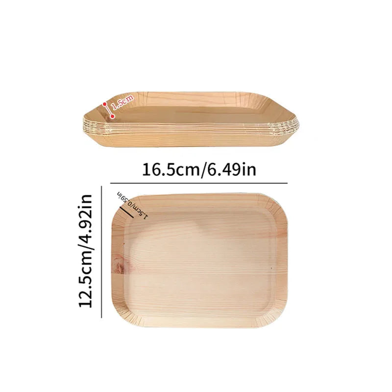 10/20pcs Disposable Rectangle Plates Compostable Wood Grain Paper Tray Bread Dish Dinner Paper Plate Disposable Table Accessorie