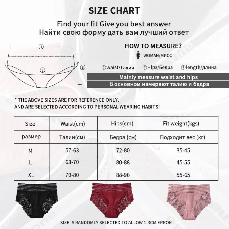 3Pcs Sexy Lace Panties Women's Underpants Solid Color Briefs Breathable Intimates Panties Female Underwear Seamless Lingeries