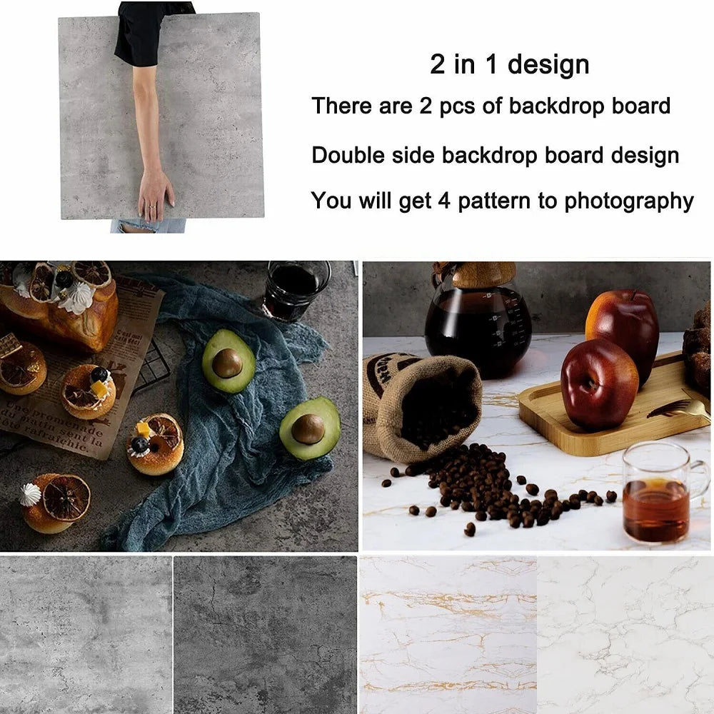 2pcs 60x60 cm Photography Backdrops Marble Wood Grain 2 Sided Waterproof Boards 3D Paper Background Studio Photography  Props
