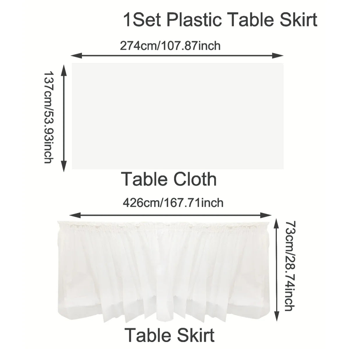 2pcs/pack Plain Disposable Table Skirt, PE Rectangle Tablecloth And Skirt Decoration For Wedding Birthday Party Supplies