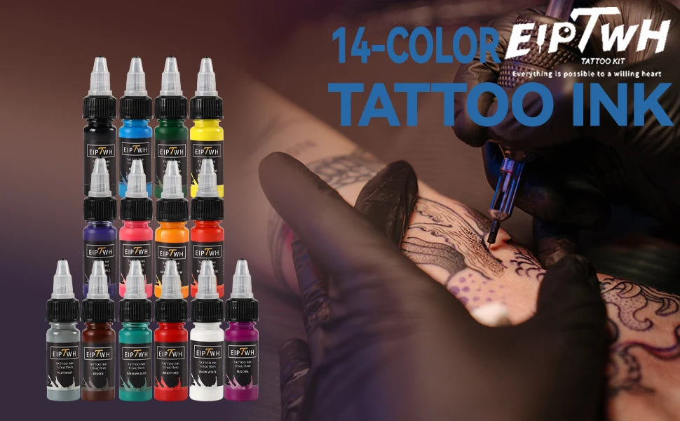 14-Color Tattoo Ink Set, Tattoo Pigment Set, Tattoo Supplies Professional Supply For Body Art Long Lastingts