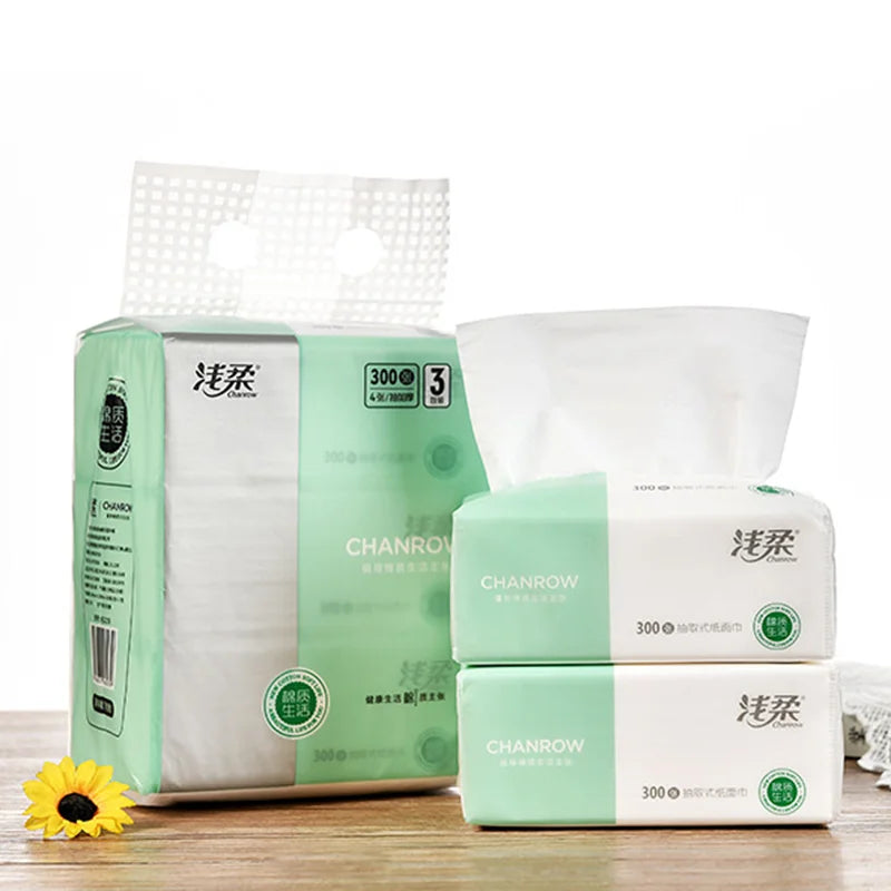 3 Packs 300pcs/pack Toilet Paper 4 Layers Thickened Wettable Facial Tissue Kitchen Napkins Handkerchiefs Disposable Tissue Paper