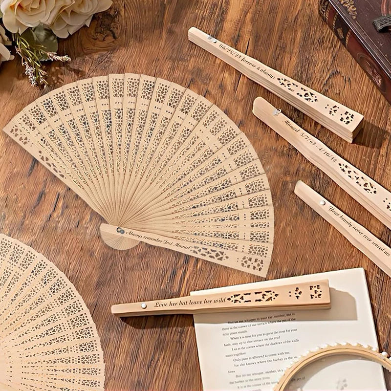 20/60PCS Customized Personalized Wood Folding Hand Wedding Fans Personality bride Fans Gifts For GuestBirthday Baby Party Favor