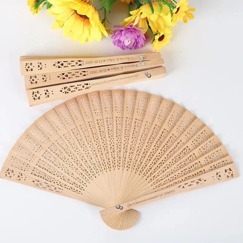 20/60PCS Customized Personalized Wood Folding Hand Wedding Fans Personality bride Fans Gifts For GuestBirthday Baby Party Favor