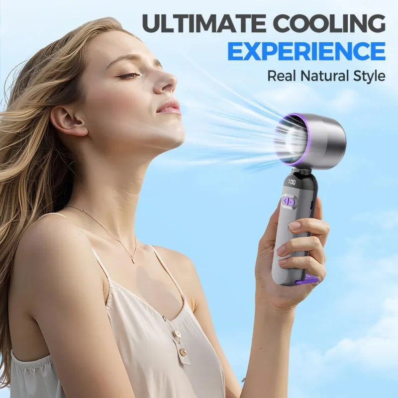 2025 New Portable Handheld Turbo Fan 5 Gear Wind Battery Operated Mini Turbo Fan for Concerts Cruise Makeup Outdoor Activities