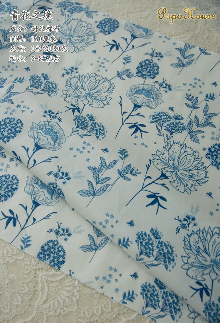 160x50cm Custom Classical Blue White Porcelain Twill Cotton Fabric Tablecloth Background Cheongsam Clothing Handmade Diy Cloth