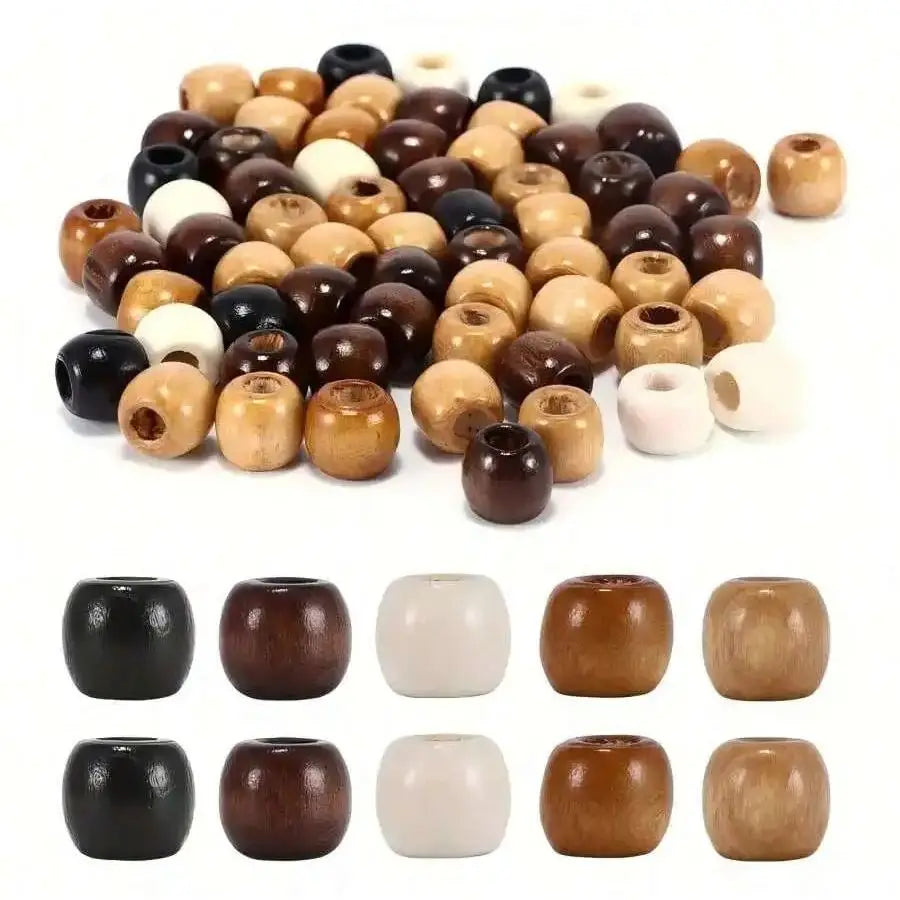 150pcs large hole wooden beads, 5 colors retro giant wooden loose lace beads 0.43x4.47in hair beads used for weaving hair rings,