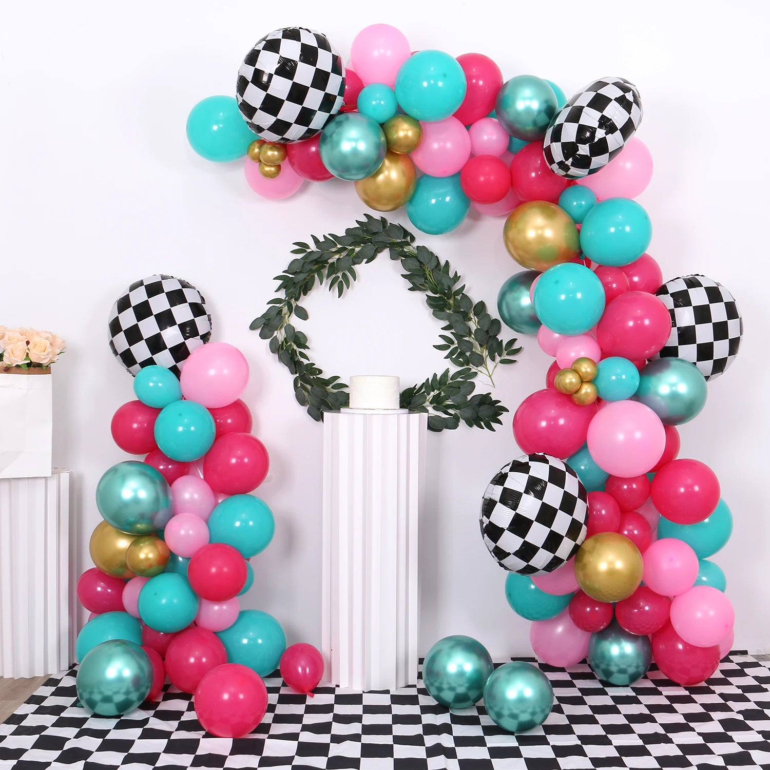 148 balloon sets for girls' birthday party decoration, pink and blue tea party party square background wall decoration balloons