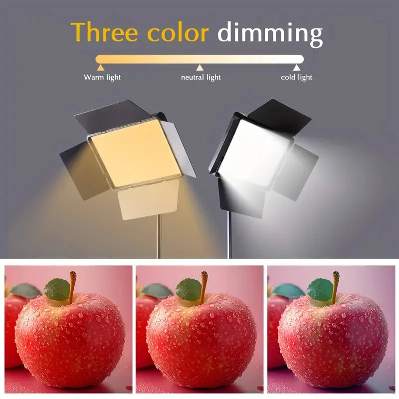 1 LED Video Photography Lighting Kit, USB Powered, 43-inch Tripod, 10-inch Square Fill Light, 3 Adjustable Light Colors, 4 Baffl