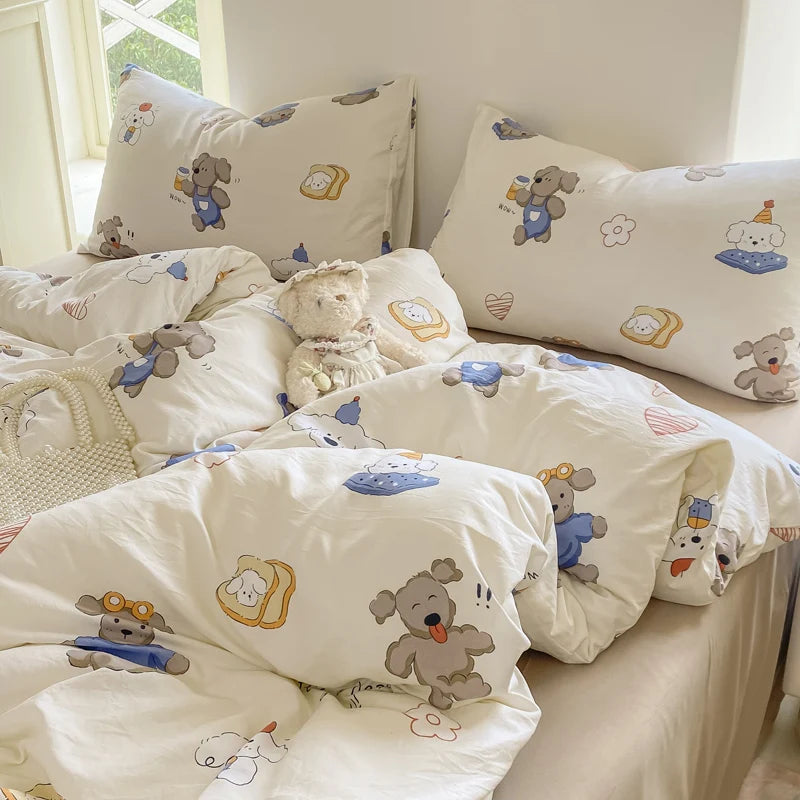 3-piece plant-flower printed bed cover (1* bed cover +2* pillowcase, no filling) Soft, comfortable and breathable bedding