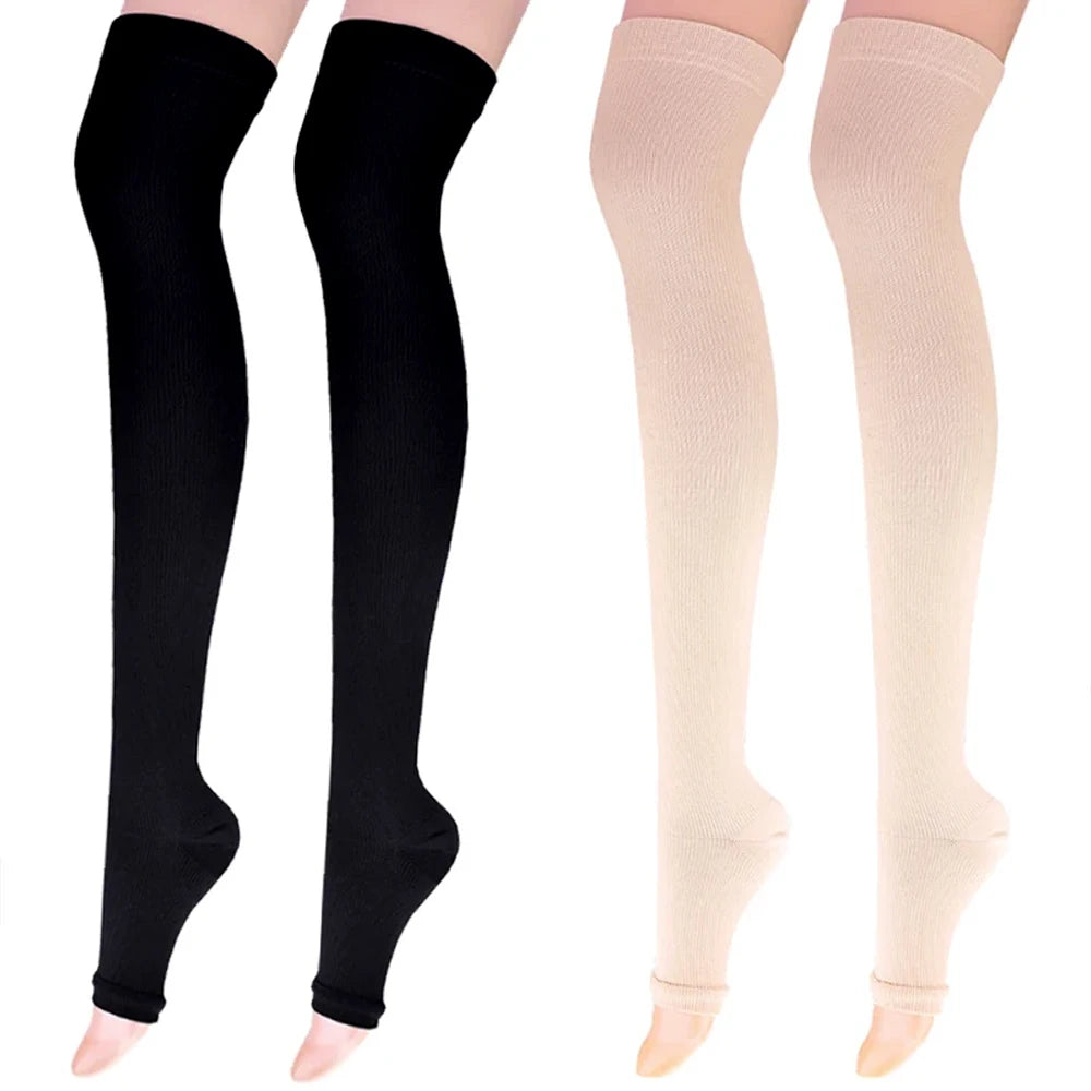 1Pair Thigh High Compression Stockings for Women,Open Toe, 20-30 mmHg Graduated Medical Compression Stockings for Edema