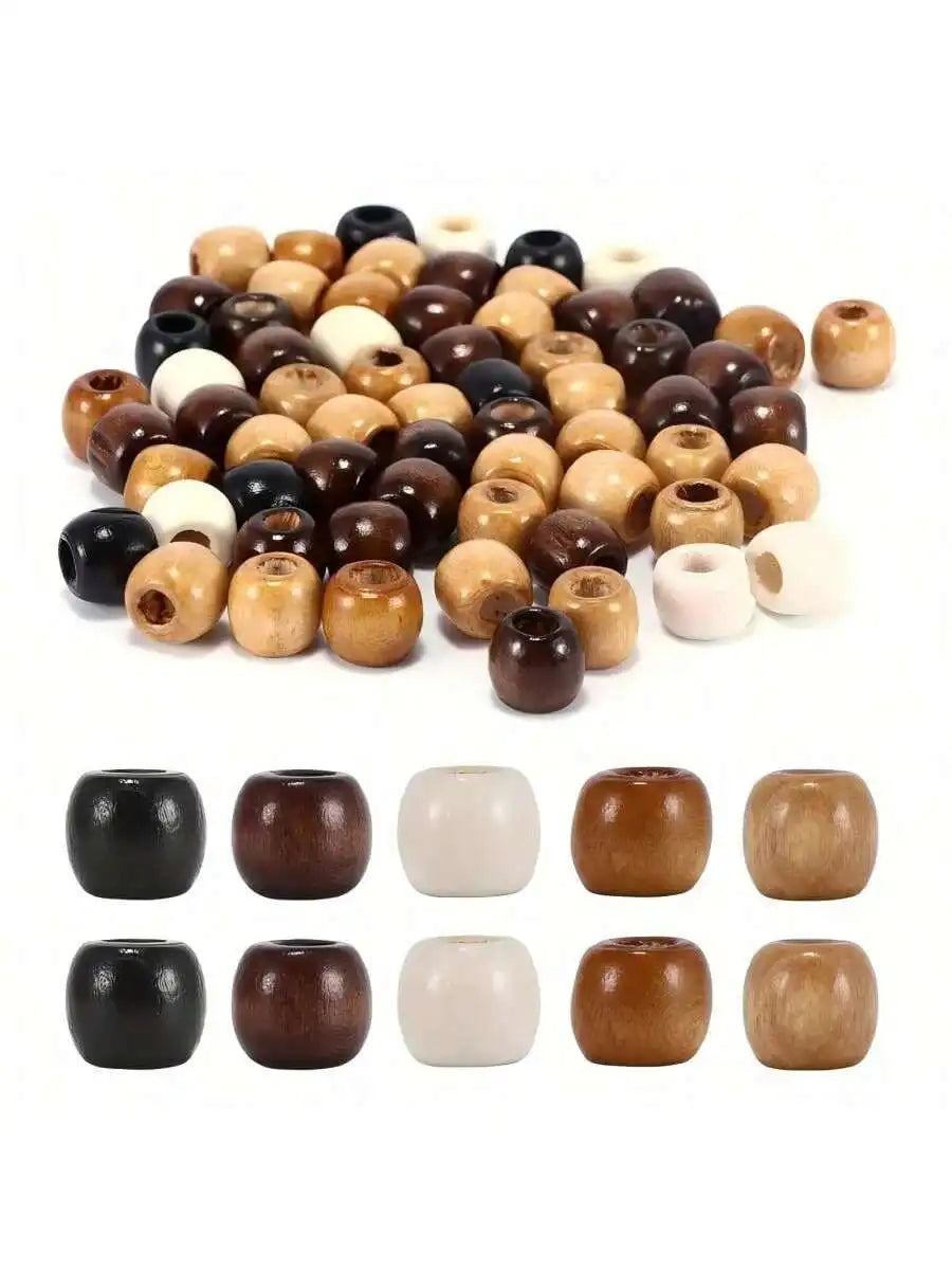 150pcs large hole wooden beads, 5 colors retro giant wooden loose lace beads 0.43x4.47in hair beads used for weaving hair rings,