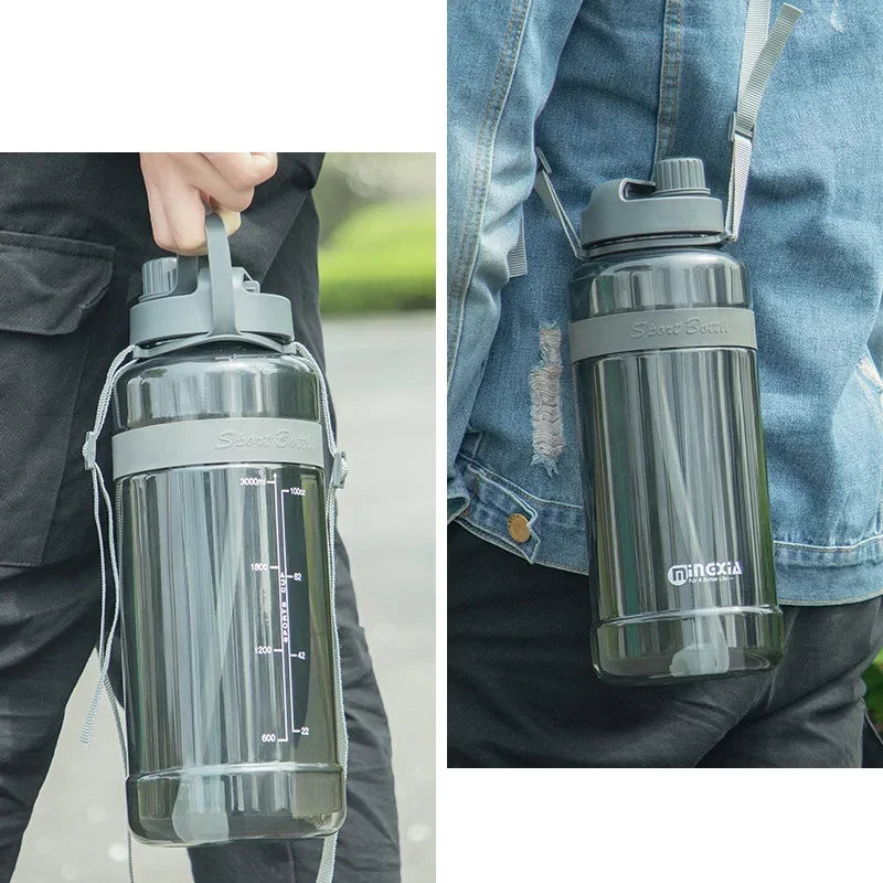 1L 2L 3L Double Straw Water Drinking Bottle Sport Water Bottle Cup with Straps BPA Free Outdoor Large 700 1000 2000 3000ml