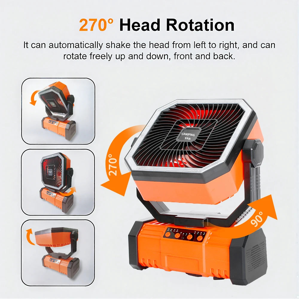 20000mAh Battery Operated Fan Portable Rechargeable Desk/Camping Fan With LED Light and Hook Outdoor Fan for Tent Car Trip