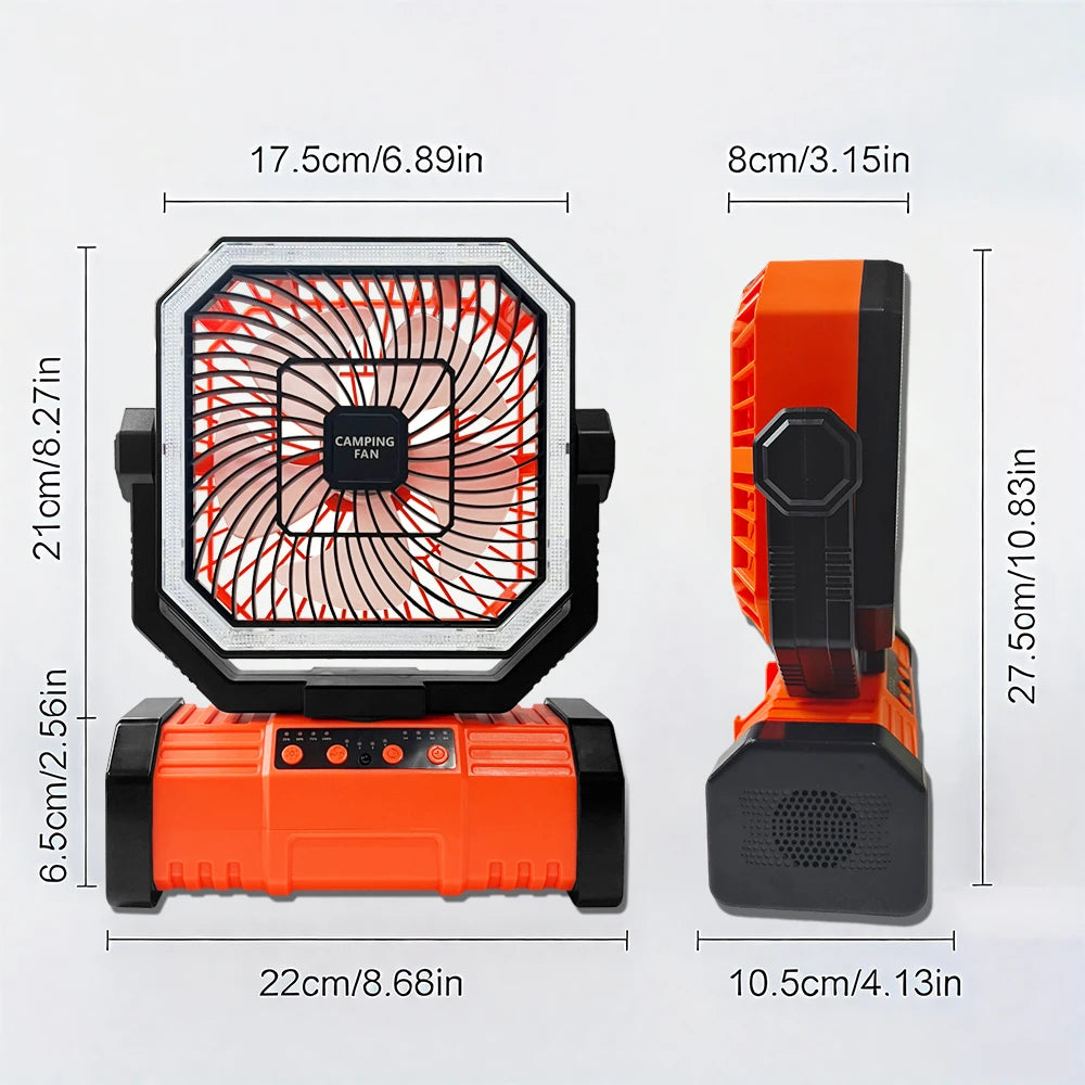 20000mAh Battery Operated Fan Portable Rechargeable Desk/Camping Fan With LED Light and Hook Outdoor Fan for Tent Car Trip