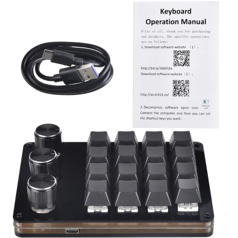 3/5/8/9/10/14/16 Keys Programmable Keyboard Multifunctional USB Mechanical Keyboard One Hand Macro Mechanical Keyboard with Knob