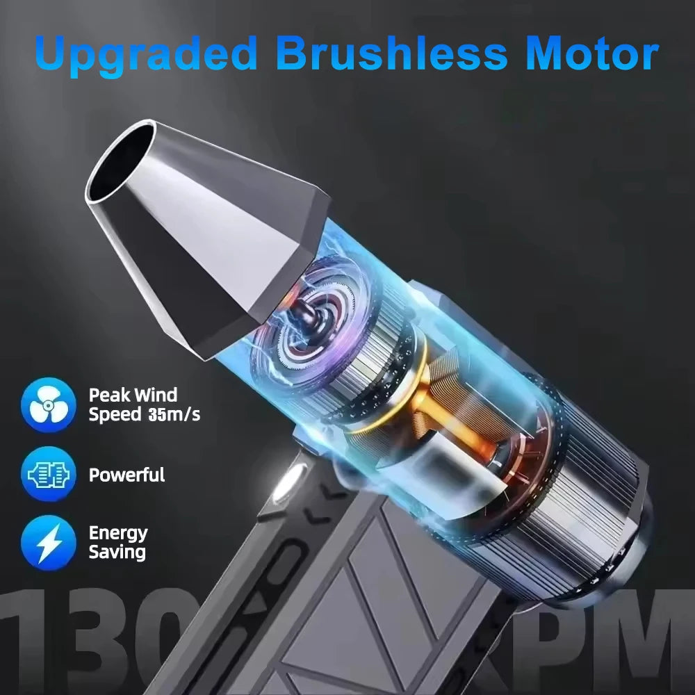 130000 RPM Electric Air Blower Turbo Jet Fan Brushless Motor High-Speed Violent Fan 52m/s Overheat Protection 4000mAh Battery