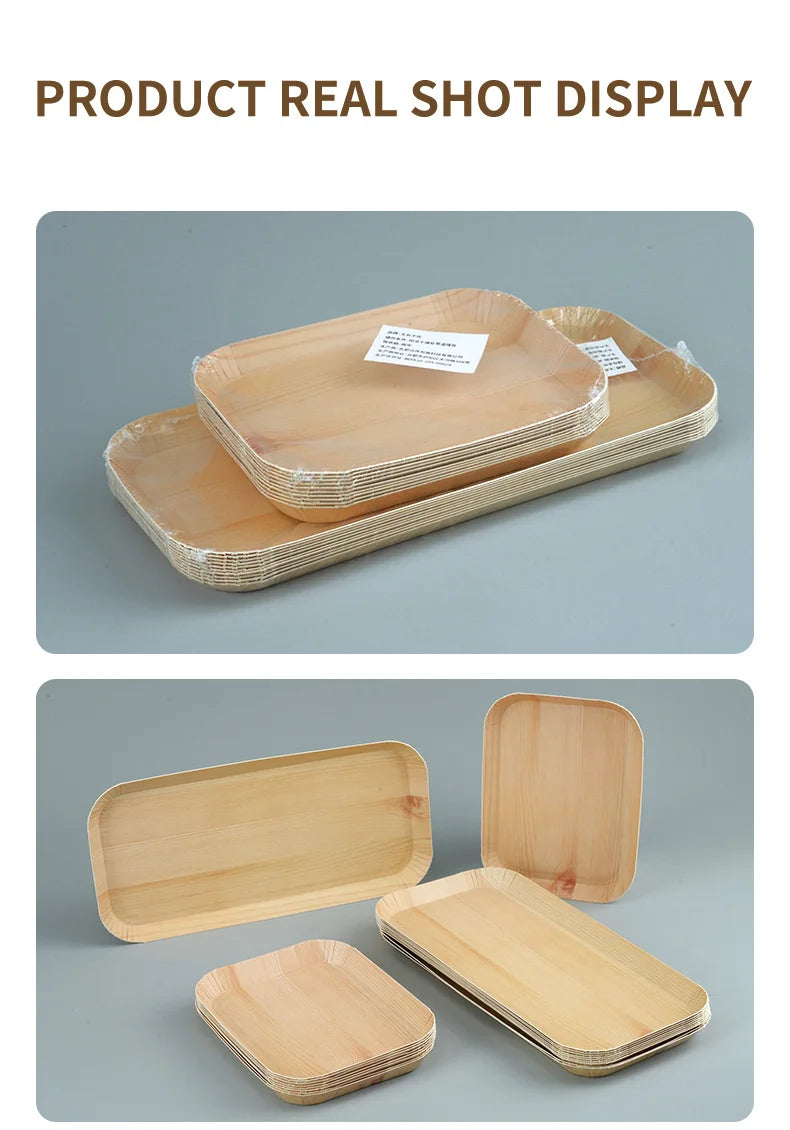 10/20pcs Disposable Rectangle Plates Compostable Wood Grain Paper Tray Bread Dish Dinner Paper Plate Disposable Table Accessorie