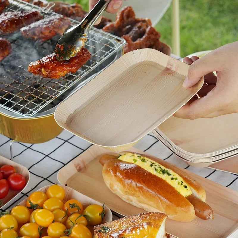 10/20pcs Disposable Rectangle Plates Compostable Wood Grain Paper Tray Bread Dish Dinner Paper Plate Disposable Table Accessorie