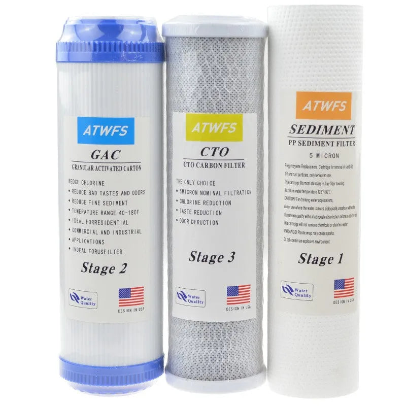 10-Inch Water Purifier Filter UDF Granular Activated Carbon Filter+PP Cotton Filter+CTO Compressed Carbon Water Purification