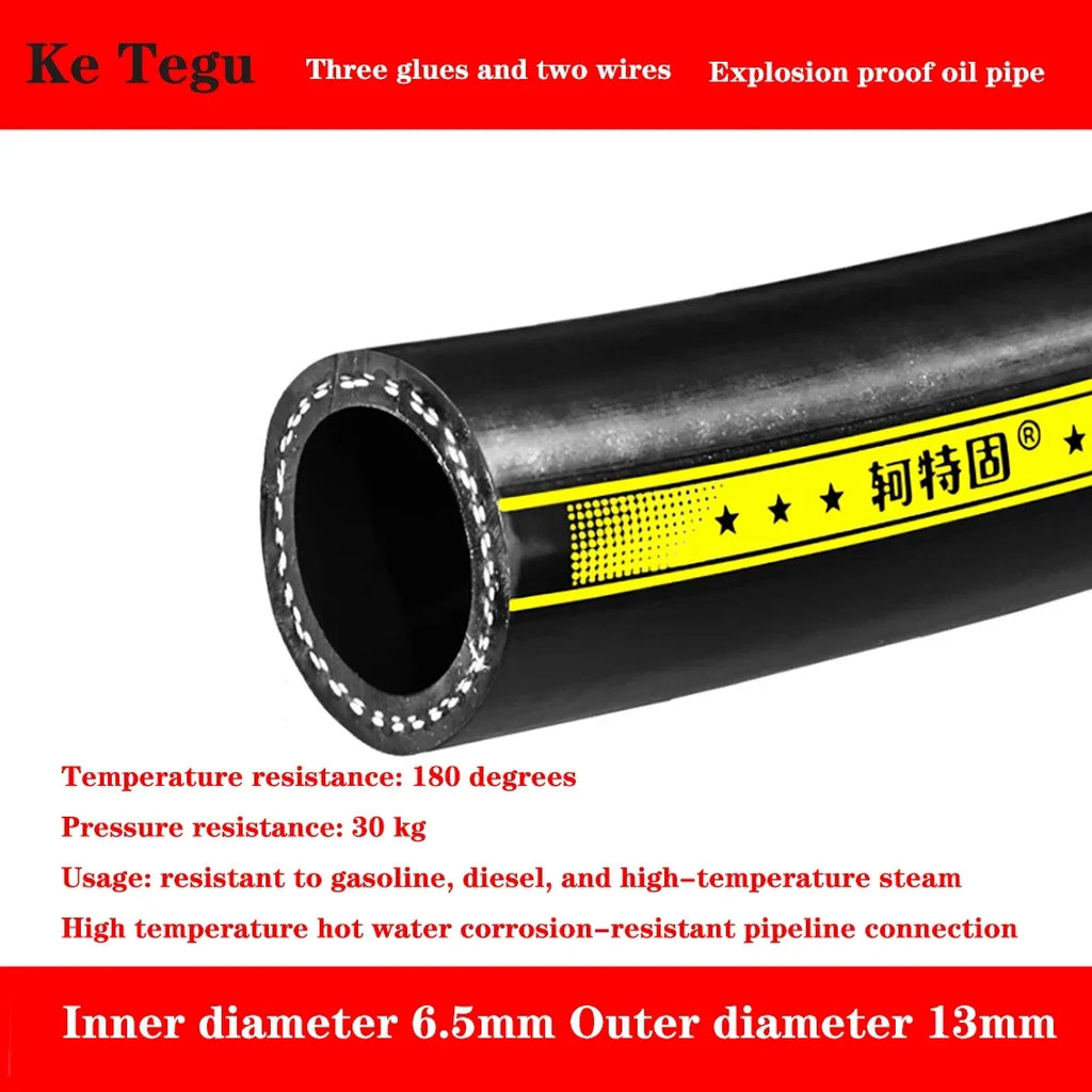 1Meter Fuel Hoses Rubber Hose High-Pressure Hydraulic Steam Water Pipe Diesel Black Rubber Hose Inner Diameter 4/5/6/8mm-38/45mm