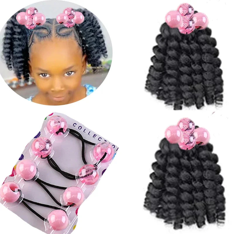 2PCS  Hair 2024 New Little Girls Braided Ponytails with Beads Kids Girls Hair Bow Glitter Shinny Shining with Big Balls Bubbles