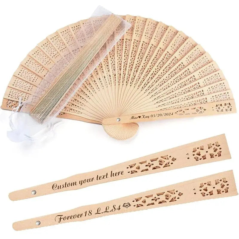 20/60PCS Customized Personalized Wood Folding Hand Wedding Fans Personality bride Fans Gifts For GuestBirthday Baby Party Favor