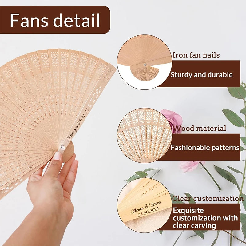 20/60PCS Customized Personalized Wood Folding Hand Wedding Fans Personality bride Fans Gifts For GuestBirthday Baby Party Favor