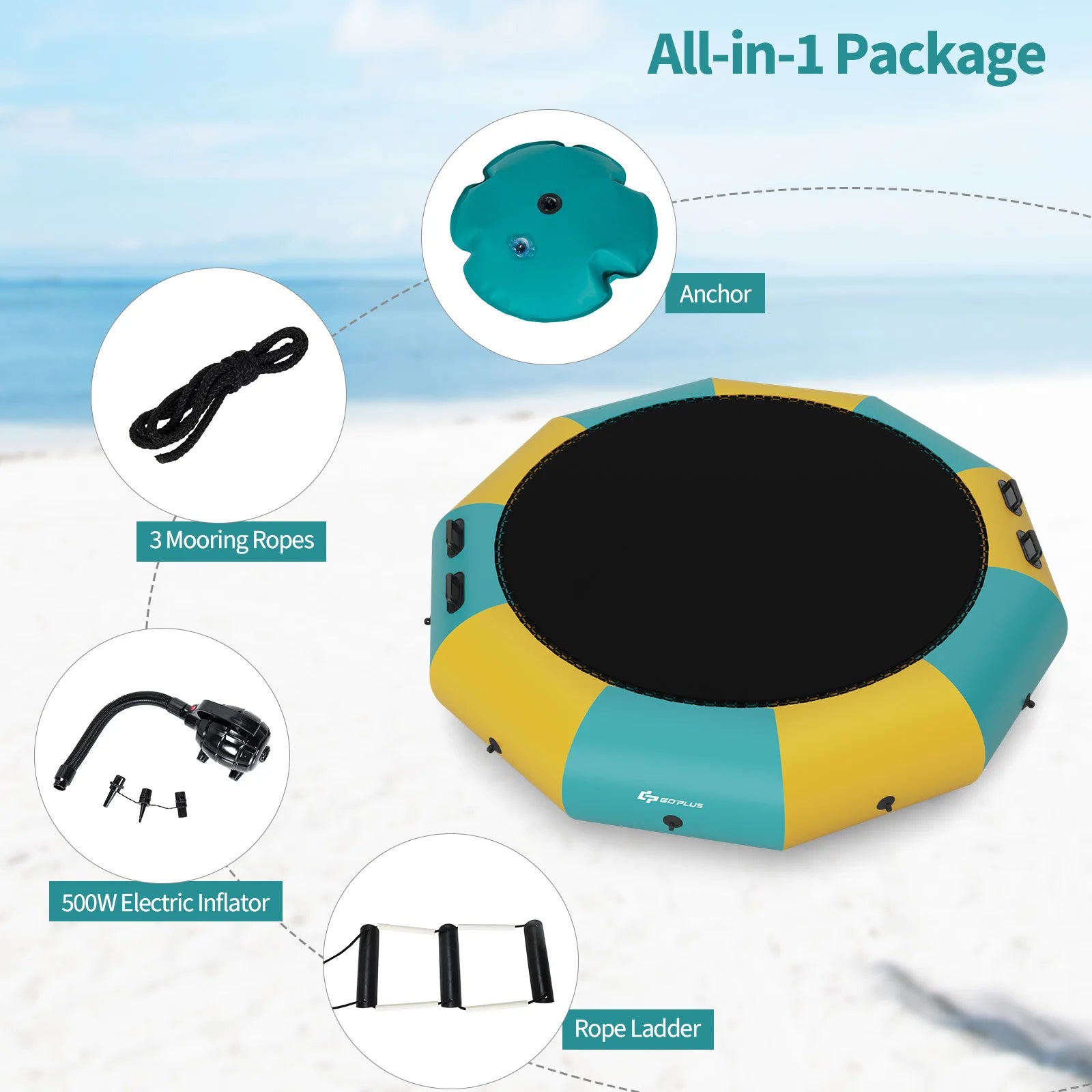 10FT Inflatable Water Bouncer Splash Padded Water Trampoline