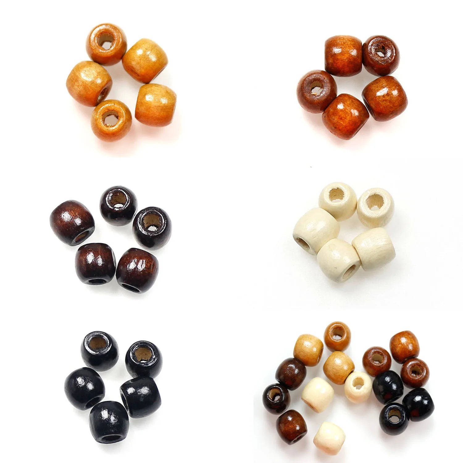 100Pcs/bag 11*12mm Large Hole 5mm Barrel Wood European Loose Beads Mixed Colors Natural Wooden Dreadlock Hair Braid Beads