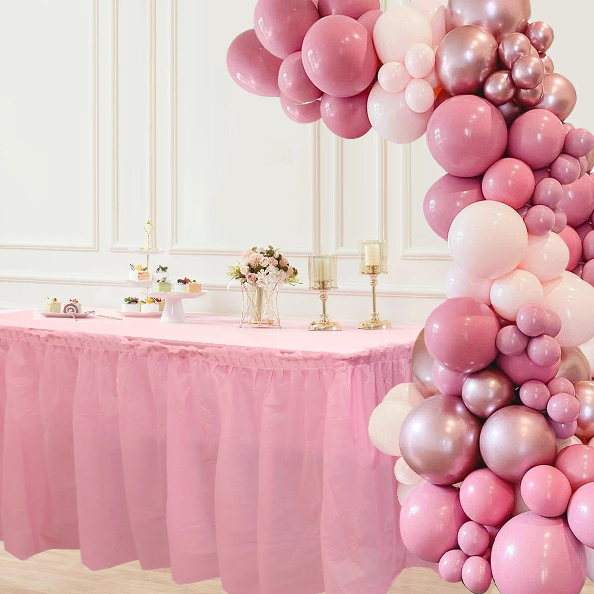 2pcs/pack Plain Disposable Table Skirt, PE Rectangle Tablecloth And Skirt Decoration For Wedding Birthday Party Supplies