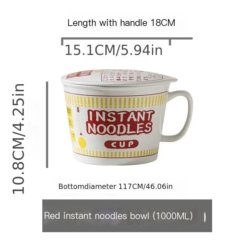 1pc Large Capacity Ceramic Instant Noodle Bowl with Cover，Perfect for Dorms and Home Kitchens - Keep Your Noodles Fresh and Warm