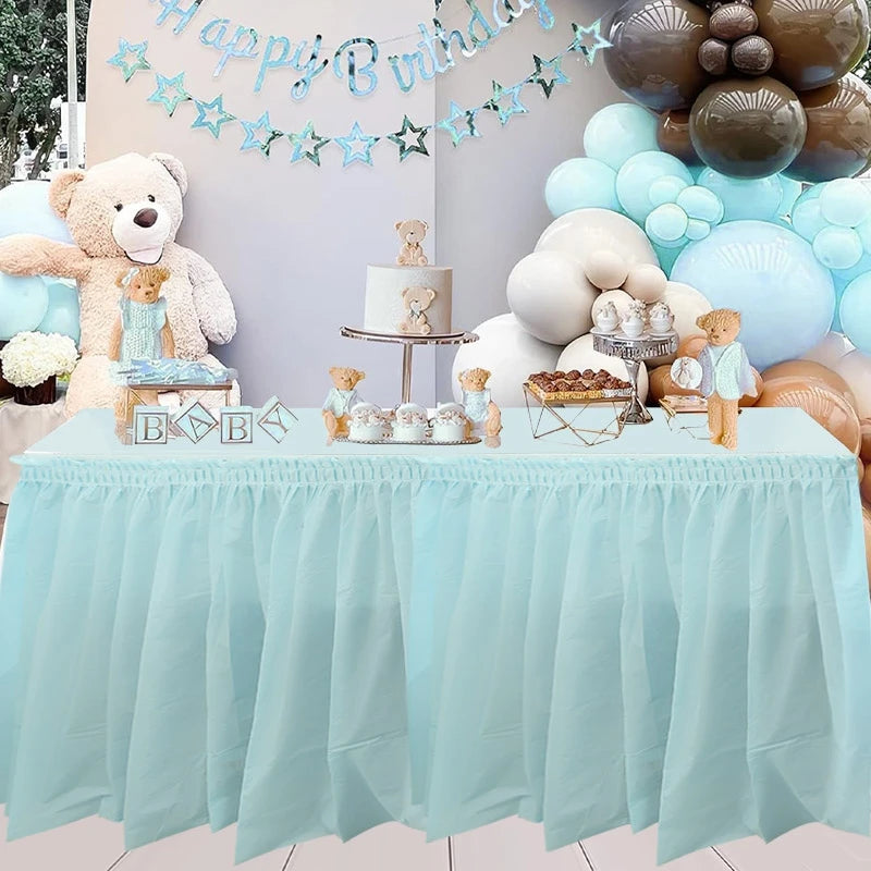 2pcs/pack Plain Disposable Table Skirt, PE Rectangle Tablecloth And Skirt Decoration For Wedding Birthday Party Supplies