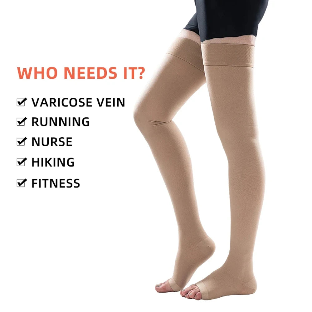 1Pair Thigh High Compression Stockings for Women,Open Toe, 20-30 mmHg Graduated Medical Compression Stockings for Edema