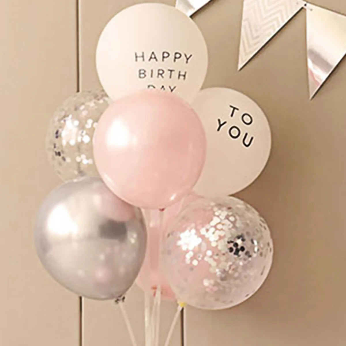 36PCS Pink and Silver Simple Birthday Balloon Party Decorative Set