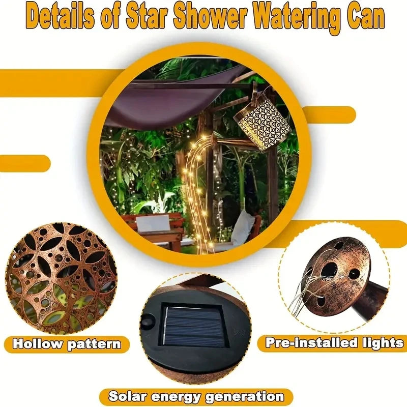 1pc Solar Watering Can With Lights Solar Lanterns Outdoor Hanging Waterproof Garden Decor Flash Warm Light