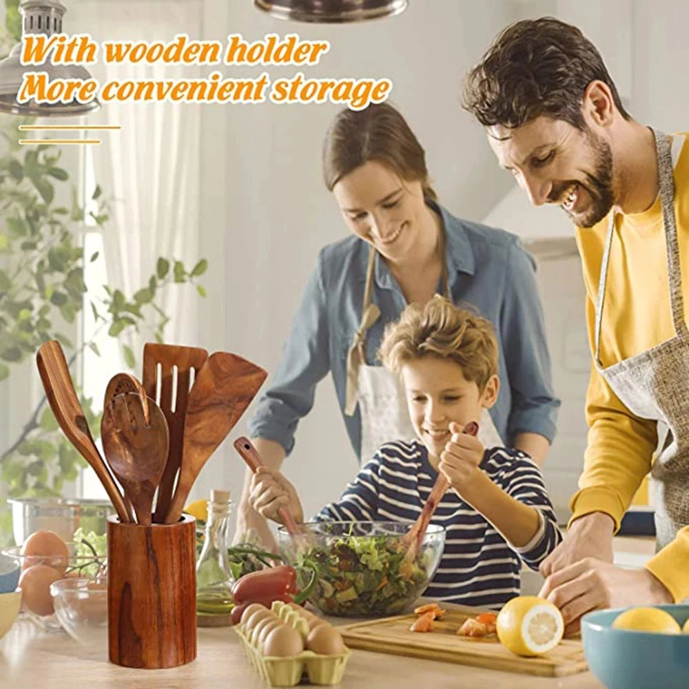 1-10 PC Wooden Cooking Spoons Smooth Teak Wooden Cooking Utensils Non-Stick Wooden Cooking Utensils – Wooden Spoons Set