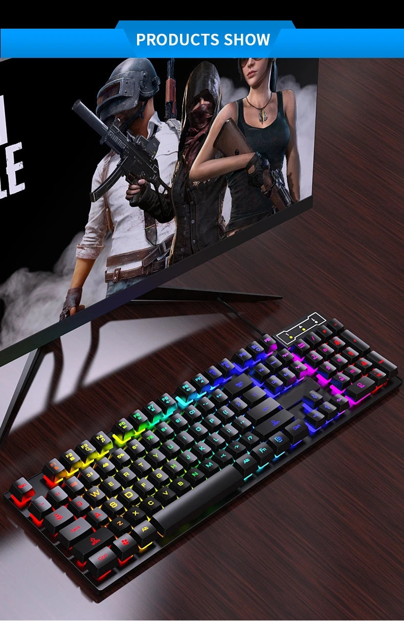 104 key Backlit Computer Keyboard Waterproof Gaming Keyboard Backlit Ergonomics Colorful Mechanical Feel Keyboard And Mouse Set