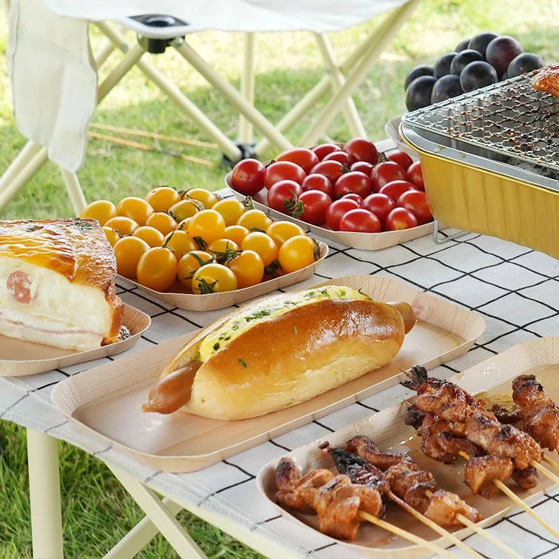 10/20pcs Disposable Rectangle Plates Compostable Wood Grain Paper Tray Bread Dish Dinner Paper Plate Disposable Table Accessorie