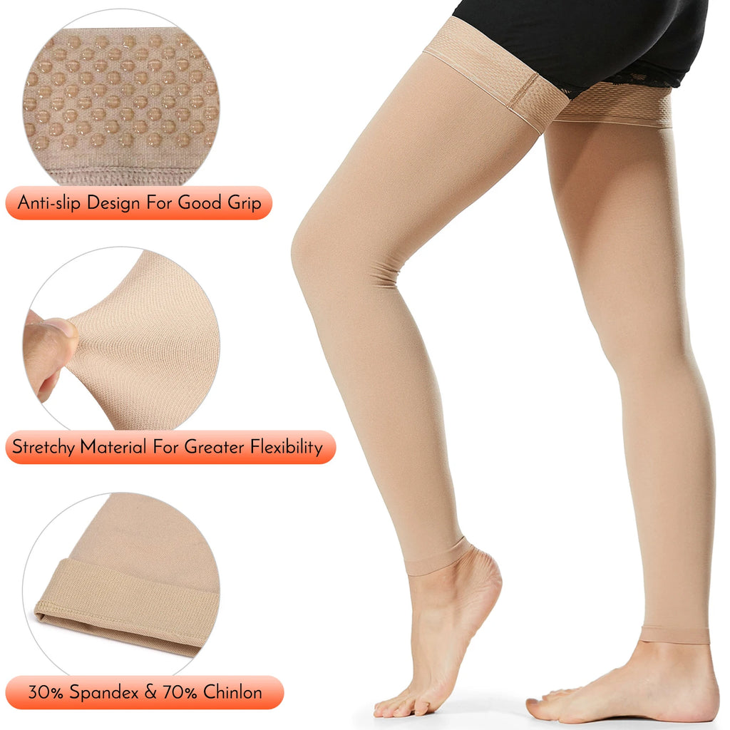1Pair Thigh High Compression Stockings, Firm Support 20-30 mmHg Gradient Compression Medical Support Varicose Veins Swelling