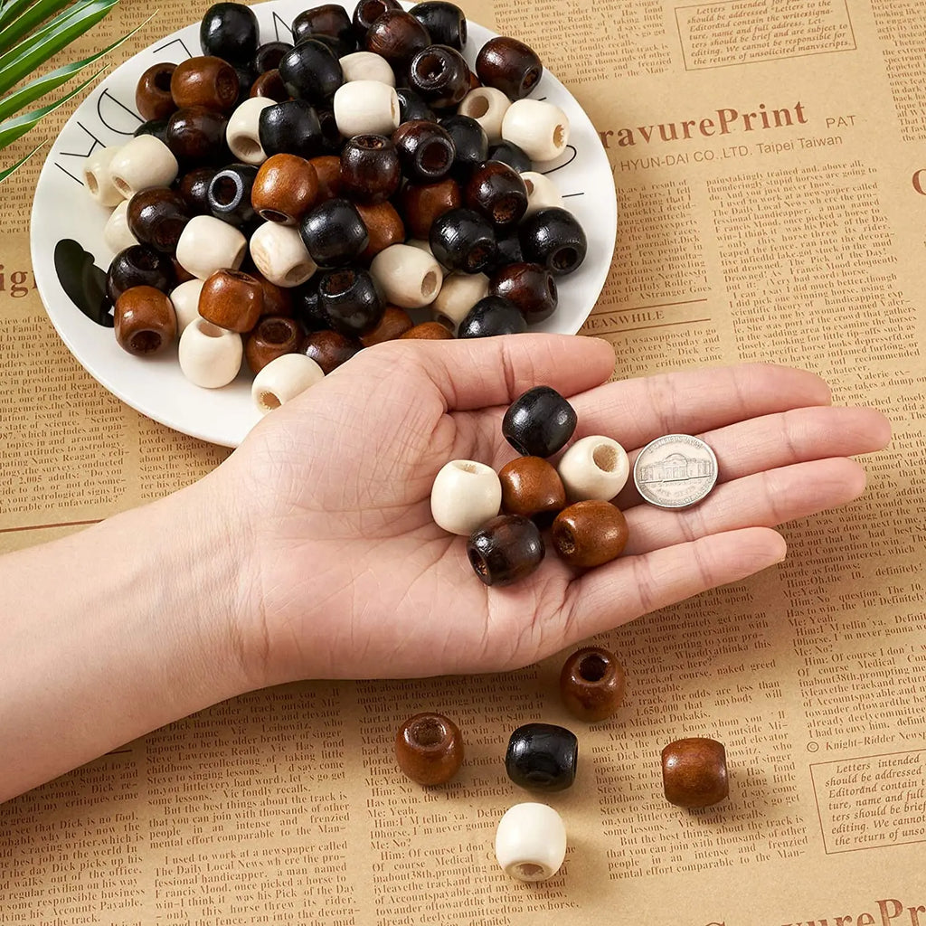 100Pcs/bag 11*12mm Large Hole 5mm Barrel Wood European Loose Beads Mixed Colors Natural Wooden Dreadlock Hair Braid Beads