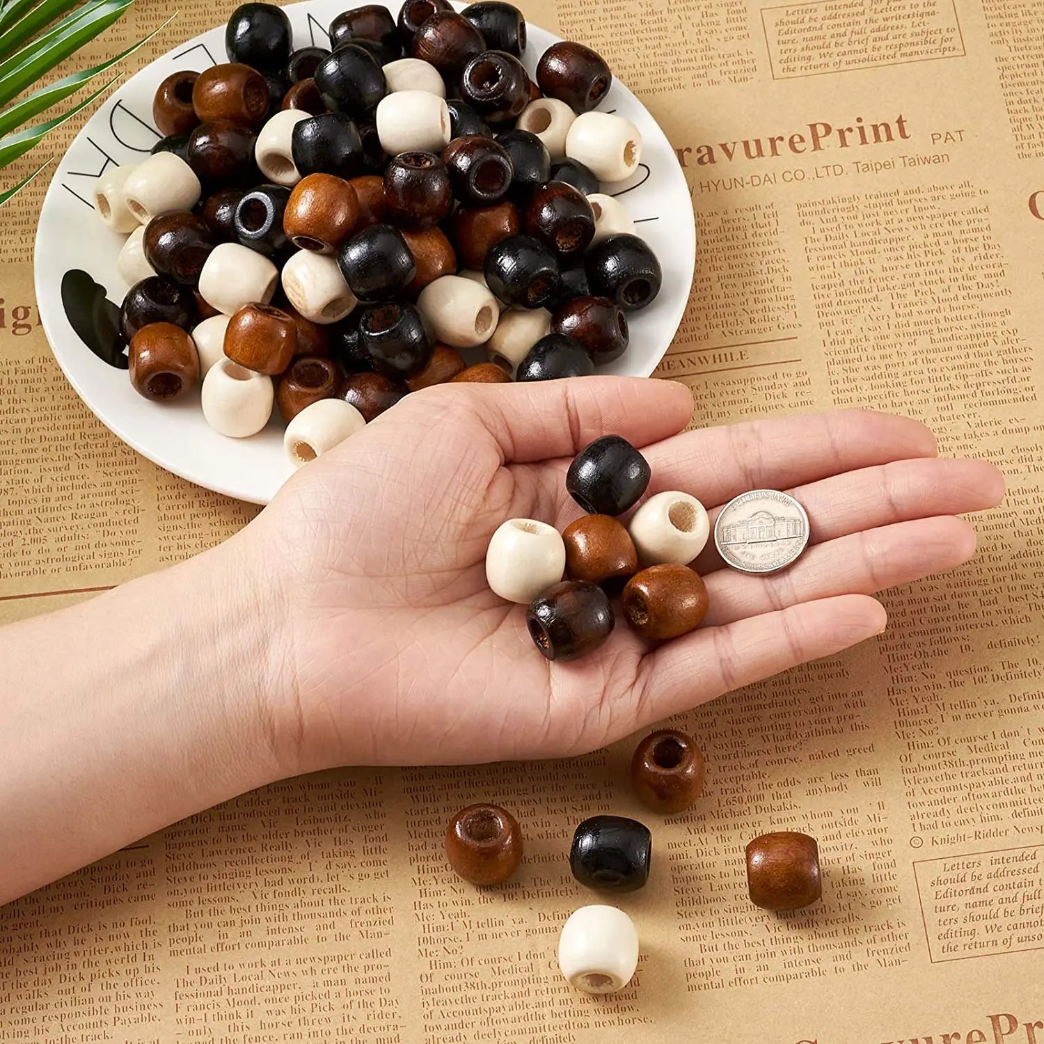 100Pcs/bag 11*12mm Large Hole 5mm Barrel Wood European Loose Beads Mixed Colors Natural Wooden Dreadlock Hair Braid Beads
