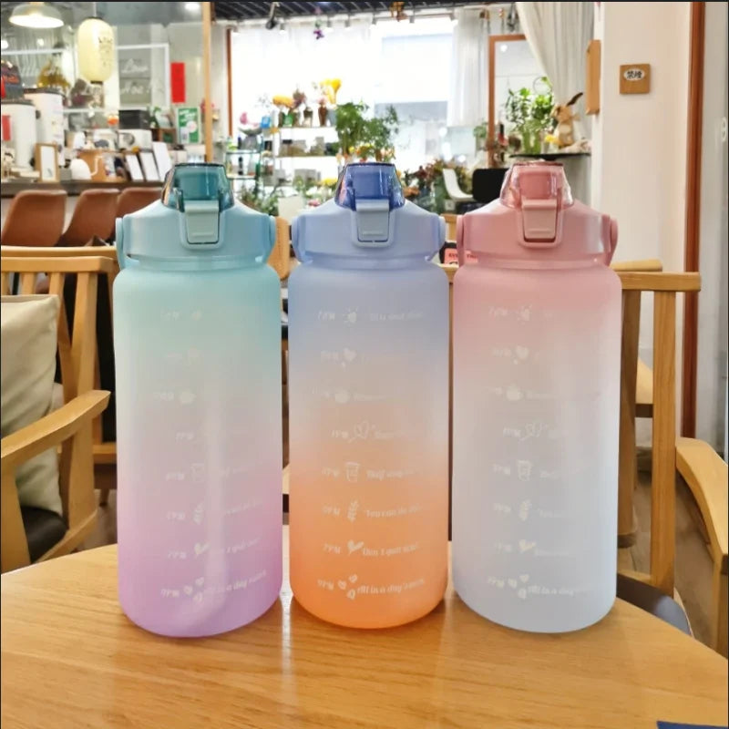 2 Liter Water Bottle Stay Hydrated Motivated Leak proof Plastic Sport Bottle Reminder Times Sports Outdoor Fitness Office Indoor