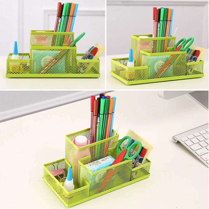 1Pc Fashion Multifunctional Office Stationery Desk Organizer Mesh Collection Pen Holder Organizer Box Office School Supplies