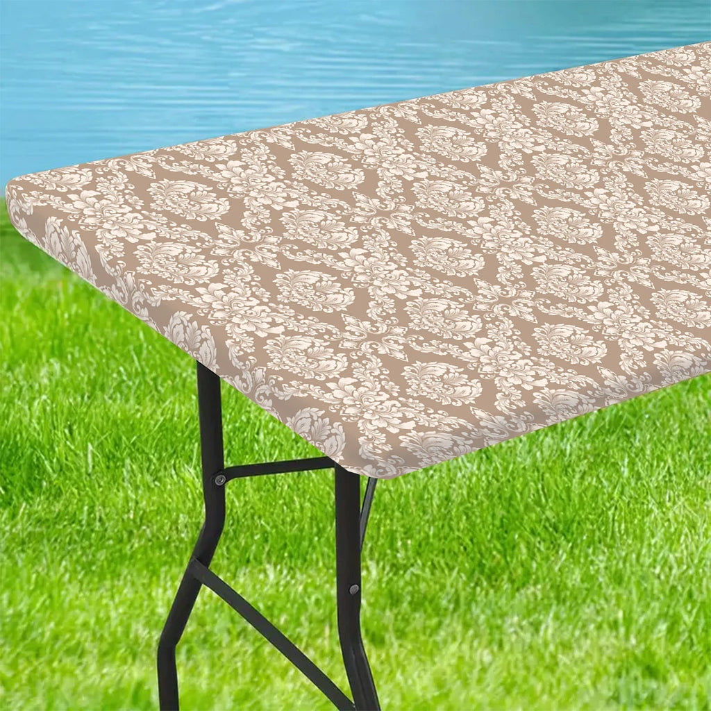 1pc Rectangular Tablecloth, Black Pattern Elastic Fit Tablecloth, Folding Table, Washable Tablecloth Graduation Party Decors