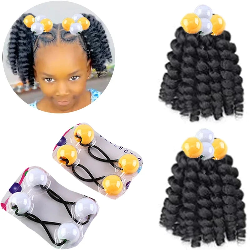 2PCS  Hair 2024 New Little Girls Braided Ponytails with Beads Kids Girls Hair Bow Glitter Shinny Shining with Big Balls Bubbles