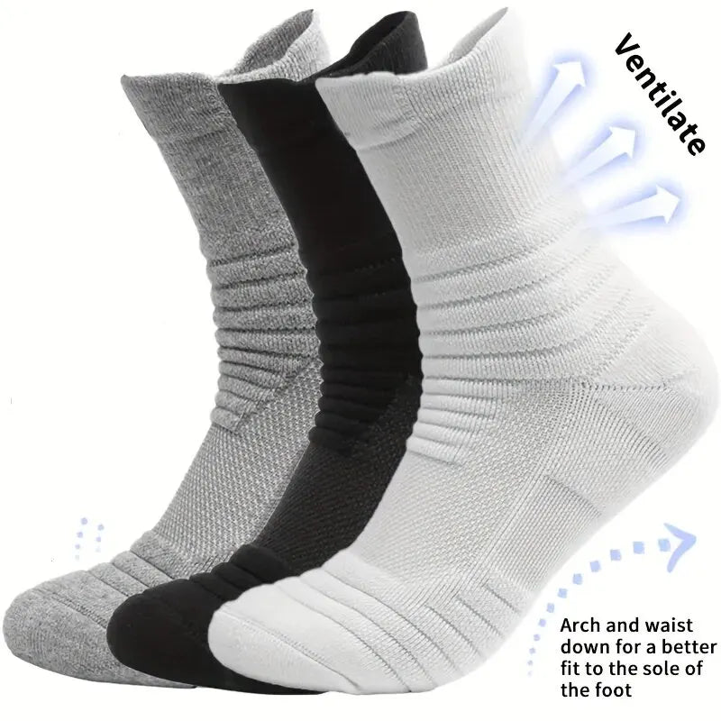 3pairs/Lot Men's Socks Compression Stockings Breathable Basketball Sports Cycling Socks Moisture Wicking High Elastic Tube Socks