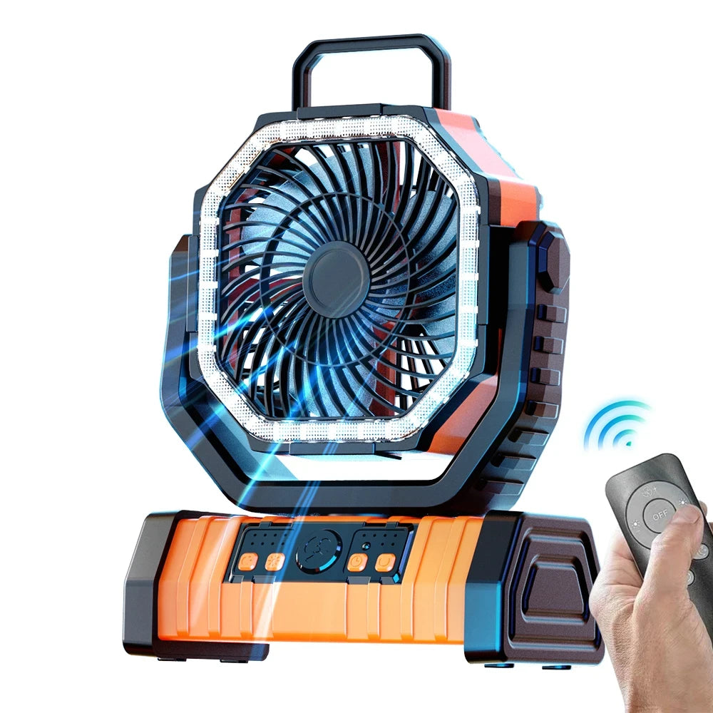20000mAh Battery Operated Fan Portable Rechargeable Desk/Camping Fan with LED Light and Hook Outdoor Fan for Tent Car Trip