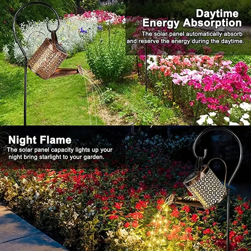 1pc Solar Watering Can With Lights Solar Lanterns Outdoor Hanging Waterproof Garden Decor Flash Warm Light